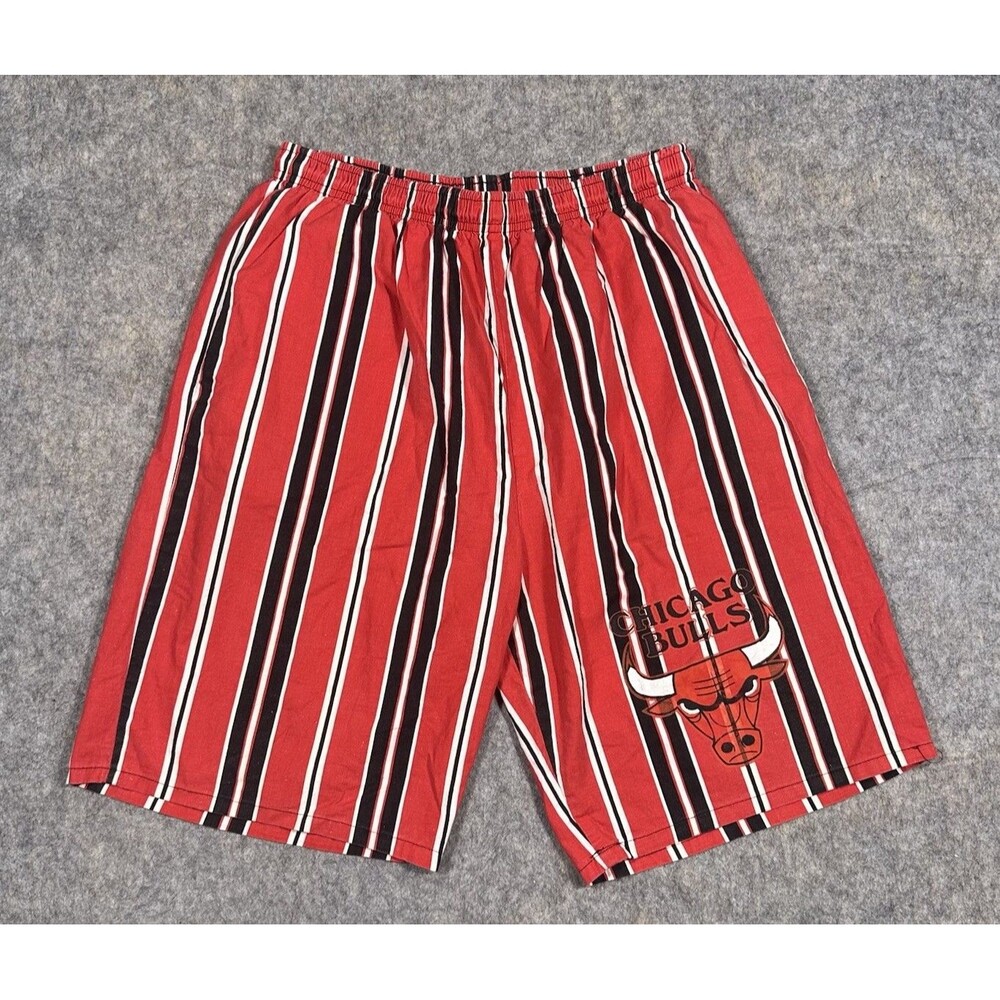 Vintage Chicago Bulls Striped Shorts Men’s XL Red Black Drawstring 80s 90s NBA
